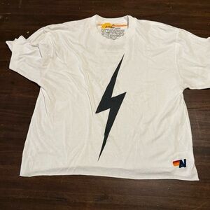 Aviator Nation White Tee with Black Lightning Bolt